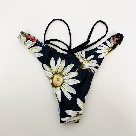 Agua Bendita Egle Moss Black Floral Reversible Swim Bikini Bottom - Picture 5 of 8